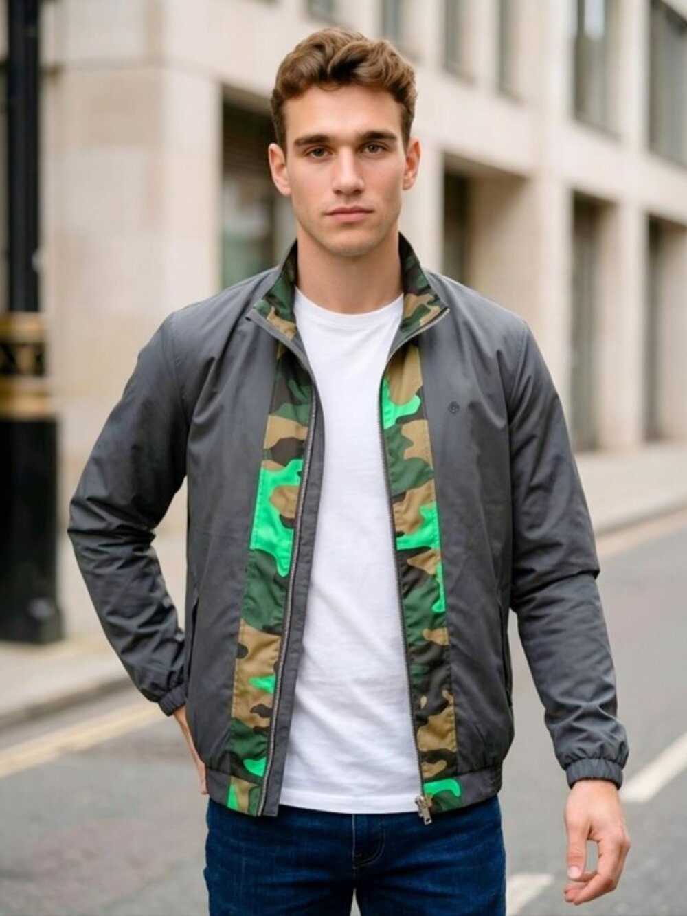 HUF Reversible Harrington Jacket Black Solid Camo Print Skate Outerwear S NWT